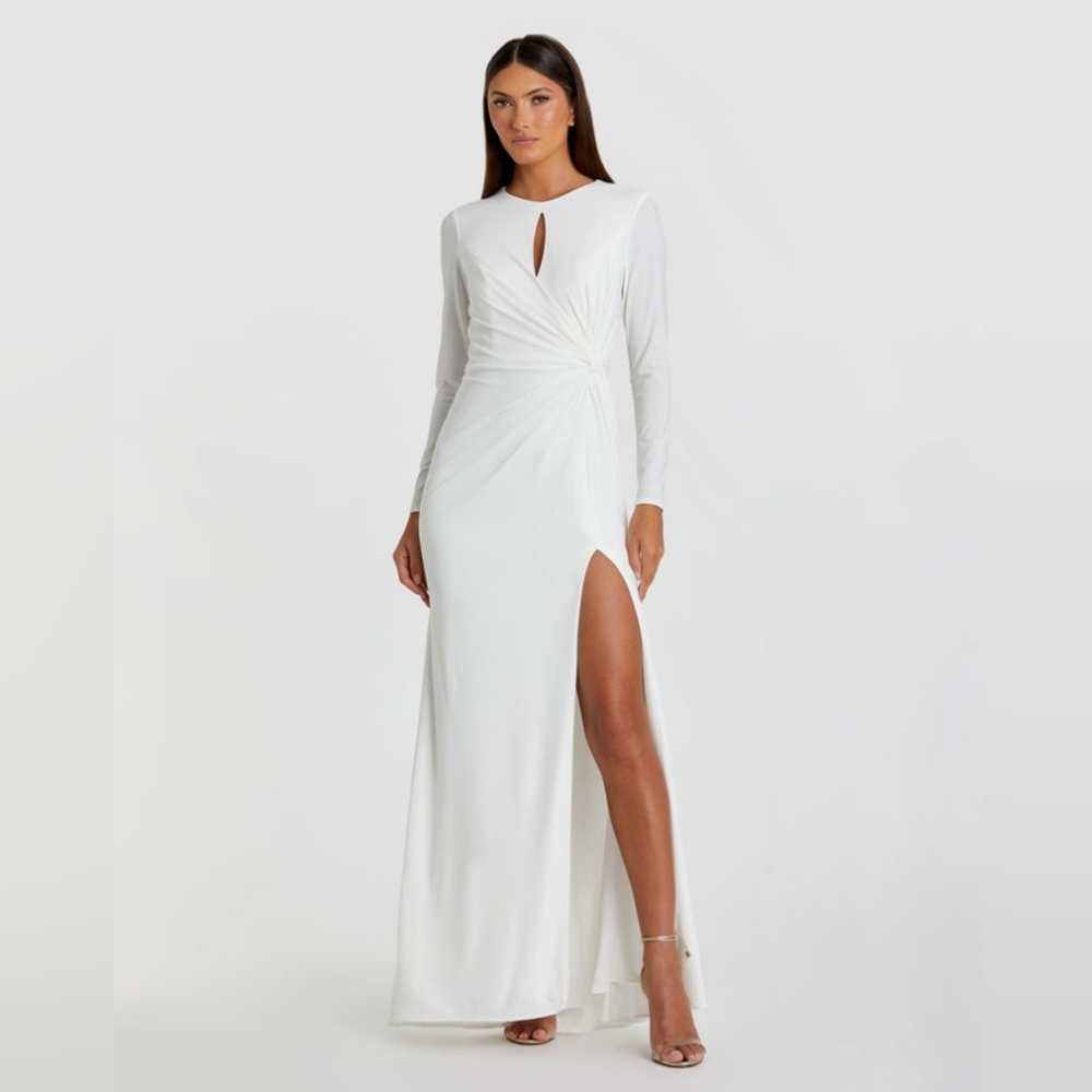 Ieena for Mac DuggalLong Sleeve Keyhole Draped Gown